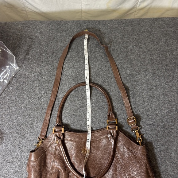 Tory Burch Brown Pebbled Leather Logo Tote Shoulder Bag